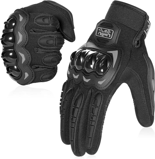 Motorcycle Gloves for Men and Women, Full Finger Touchscreen Motorbike Gloves for BMX ATV MTB Riding, Road Racing, Cycling, Climbing, Motocross - Black M