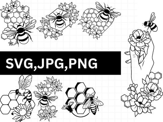 Bee SVG Mega Bundle Honeycomb\ cut file Cute bumble\ bee Honey drip\ Beehive Honeybee\ Spring animal\ Tumbler Beekeeper\ Silhouette Cricut