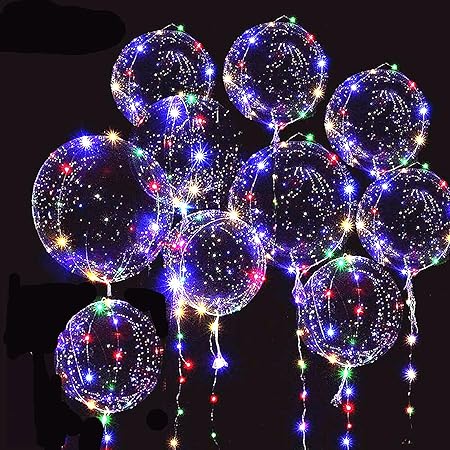 10 PACKS LED Bobo Balloons,Transparent LED Light Up Balloons,Helium Style Glow Bubble Balloons with String Lights for Party Birthday Wedding Festival Decorations (Colorful)