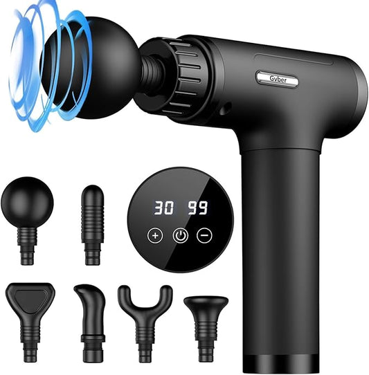Massage Gun, Massage Gun Deep Tissue, Handheld Back Massager for Athletes, Percussion Muscle Massager with 6 Attachments & 30 Speed, Father's Day, Black