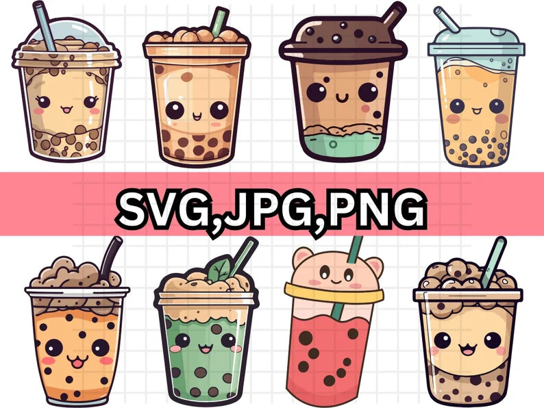 Bubble tea SVG\Boba tea layered\cut file Kawaii\drink Cute food\Boba Tea lover Summer\Funny Cartoon Kid Shirt design\Silhouette Cricut Vinyl