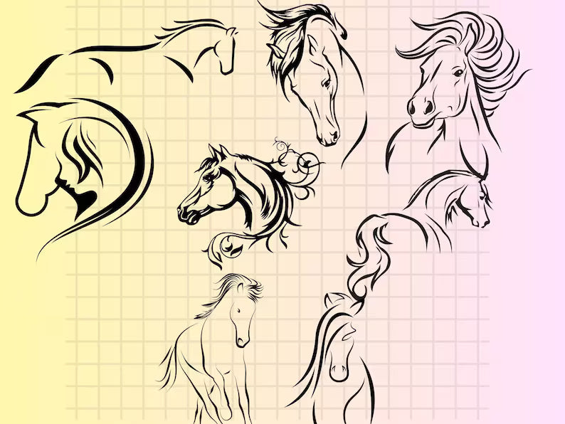 Horse Line Art\ Horses Line Drawing\ Line Digital File\ Laser Cutting Instant Download\ SVG & PNG file