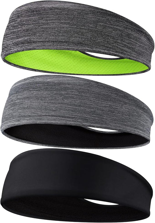 Men's Headbands, 3-Pack Head Band for Men, Sport Sweatbands for Running Fitness Yoga Cycling, Sweat Wicking Non Slip