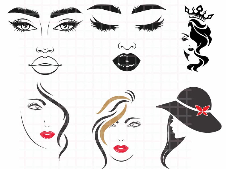Beauty Face Svg\ Woman Beauty Human Happy Face Svg\ Glamour Lady Svg\ Perfection Lipstick Svg\ Eyelashes Svg\ Makeup Svg\ Silhouette Circut