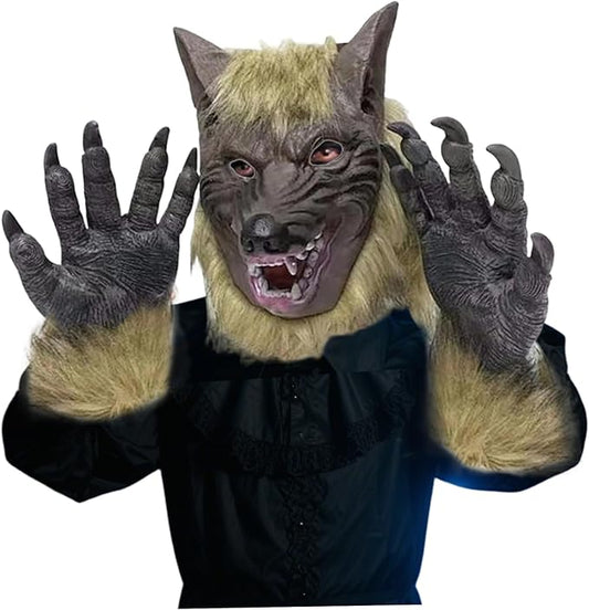 Costume da mannaro, maschera mannaro costume di Halloween Maschera realistica e 1 paio di guanti zampe per il cosplay da festa di Halloween vestirsi
