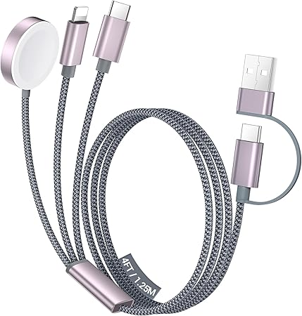 Travel Essentials,3 in 2 USB C Cable for Apple Watch Charger/iPhone 16 Charger/Lightning,Multi Charging Cable Cord,Vacation Camping Essentials,Portable Designed for iWatch &iPhone 16-12-4FT