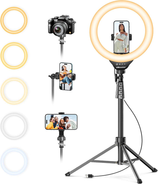 12'' Selfie Ring Light with 62’’ Tripod Stand for Video Recording, Live Streaming(YouTube, Instagram, TIK Tok), Compatible with Phones, Cameras and Webcams