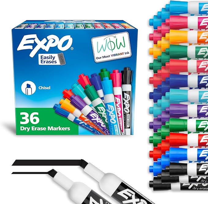 Low Odor Dry Erase Markers Chisel Tip Assorted Fashion Colors 36 Count for Classroom Office & Home Use