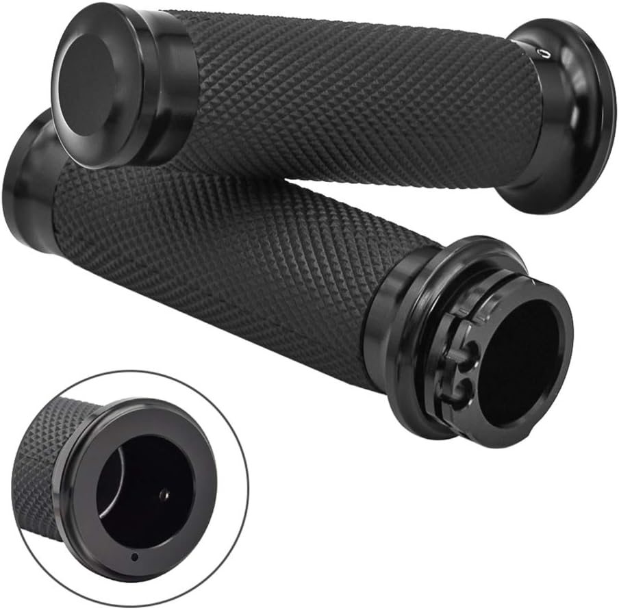 Black Hand Grips 1 Inch Motorcycle Handlebar Grips Cable Throttle Compatible with Harley Davidson Sportster Touring Dyna Softail 883 1200