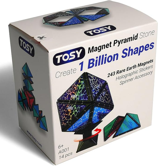 Magnet Pyramid Stone - 1 Cube Transforms into 1 Billion Shapes, 14 pcs (12 Puzzle pcs and 2 Accessories), 243 Rare Earth Magnets, Holographic Design Magnet Tiles Creative Puzzle STEM/STEAM Toy