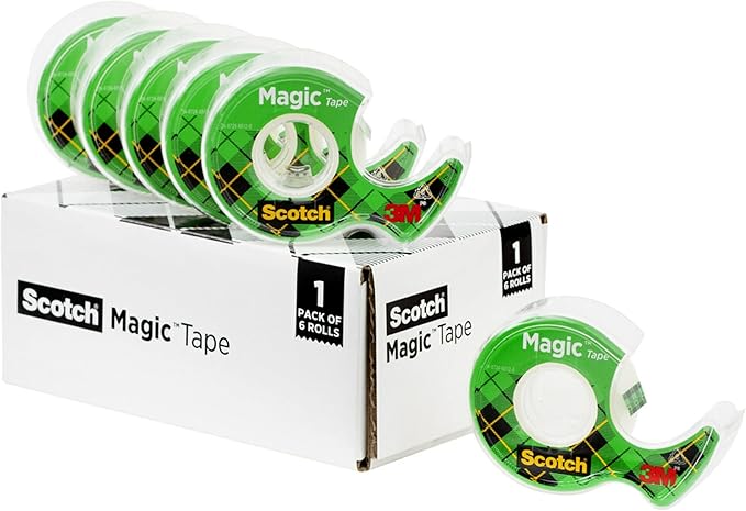 Magic Tape, Invisible, Home Office Supplies and Back to School Supplies for College and Classrooms, 6 Rolls with Dispensers