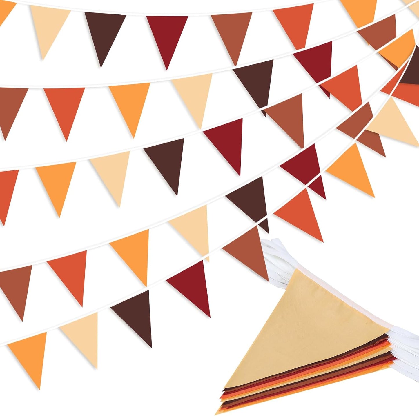 Brown Orange Yellow Pennant Banner Garland Bunting Decorations for Happy Fall Thanksgiving Autumn Harvest Festival Wedding Birthday Party Home Outdoor 33Feet 30Flags