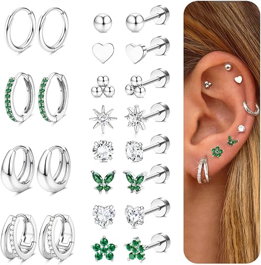 Hypoallergenic Gold Stud Hoop Earrings for Women Men Surgical Stainless Steel Flat Back Earrings Small 14K Gold Huggie Hoops Cartilage Earring Set for Multiple Piercing Jewelry Gifts for Women