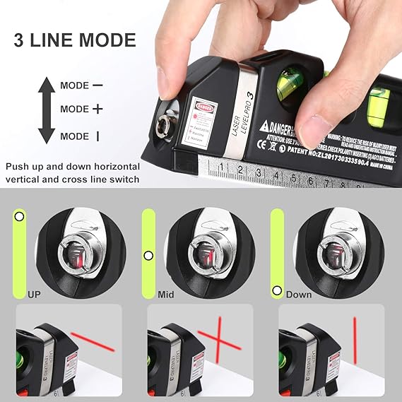 Laser Level Line Tool, Multipurpose Laser Level Kit Standard Cross Line Laser leveler Beam Tool with Metric Rulers 8ft/2.5M for Picture Hanging cabinets Tile Walls