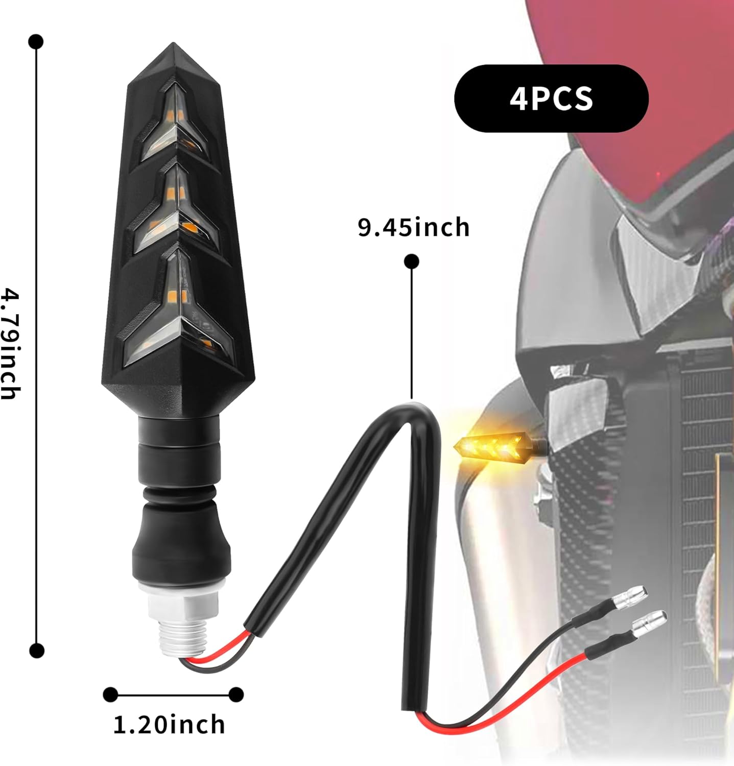 4PCS Motorcycle Turn Signals Kit with Flowing Amber LED Lights,M10 12V LED Motorcycle Lights for MMotorcycle Blinkers,Personalized MMotorcycle Accessories for Motorbike Scooter Off Road