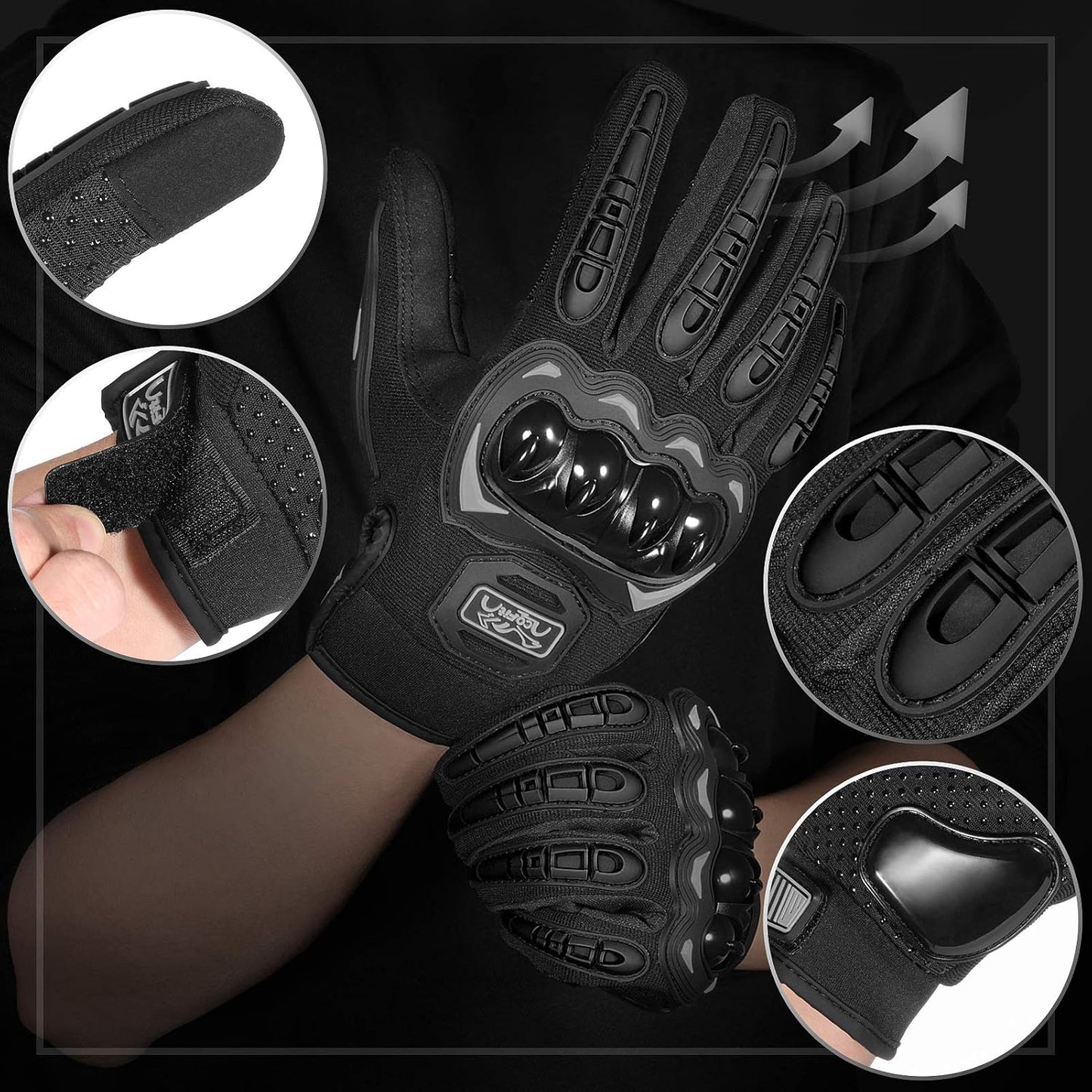 Motorcycle Gloves for Men and Women, Full Finger Touchscreen Motorbike Gloves for BMX ATV MTB Riding, Road Racing, Cycling, Climbing, Motocross - Black M