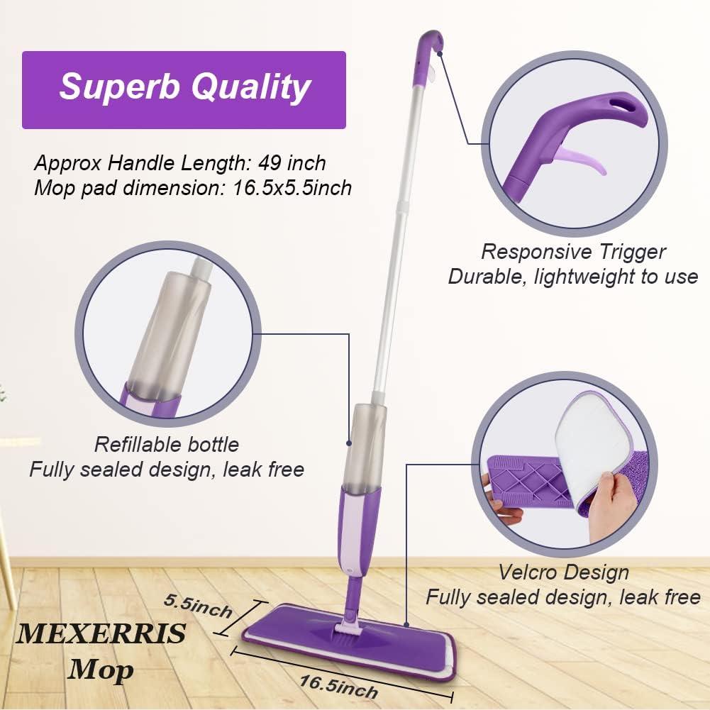 Spray Mop Mop Professional Floor Mop with 2 Refillable Bottles for Home, Kitchen, Hardwood, Laminate, Wood, Ceramic