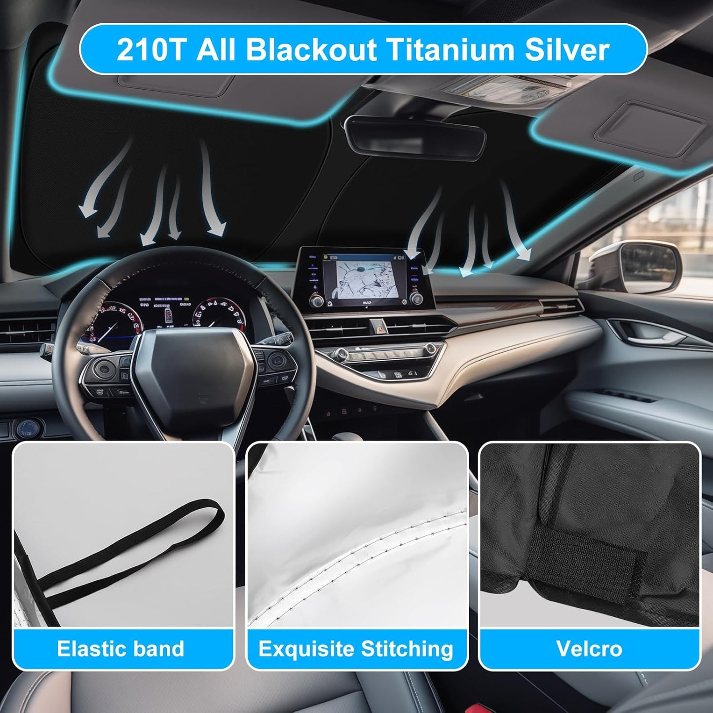 Car Windshield Sun Shade Compatible with 2025 2024 2023 2022 2021 2020 2019 2018 Camry LE XLE Hybrid SE XSE Sedan Accessories 2025 Upgrade Foldable Sunshade Custom Windshield Sun Visor