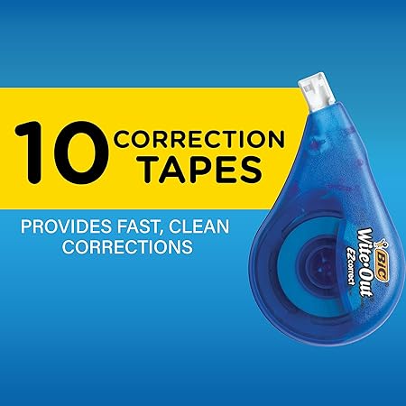 Correct Tear-Resistant Correction Tape with 39.3 ft of Tape, 10-Count Pack in White