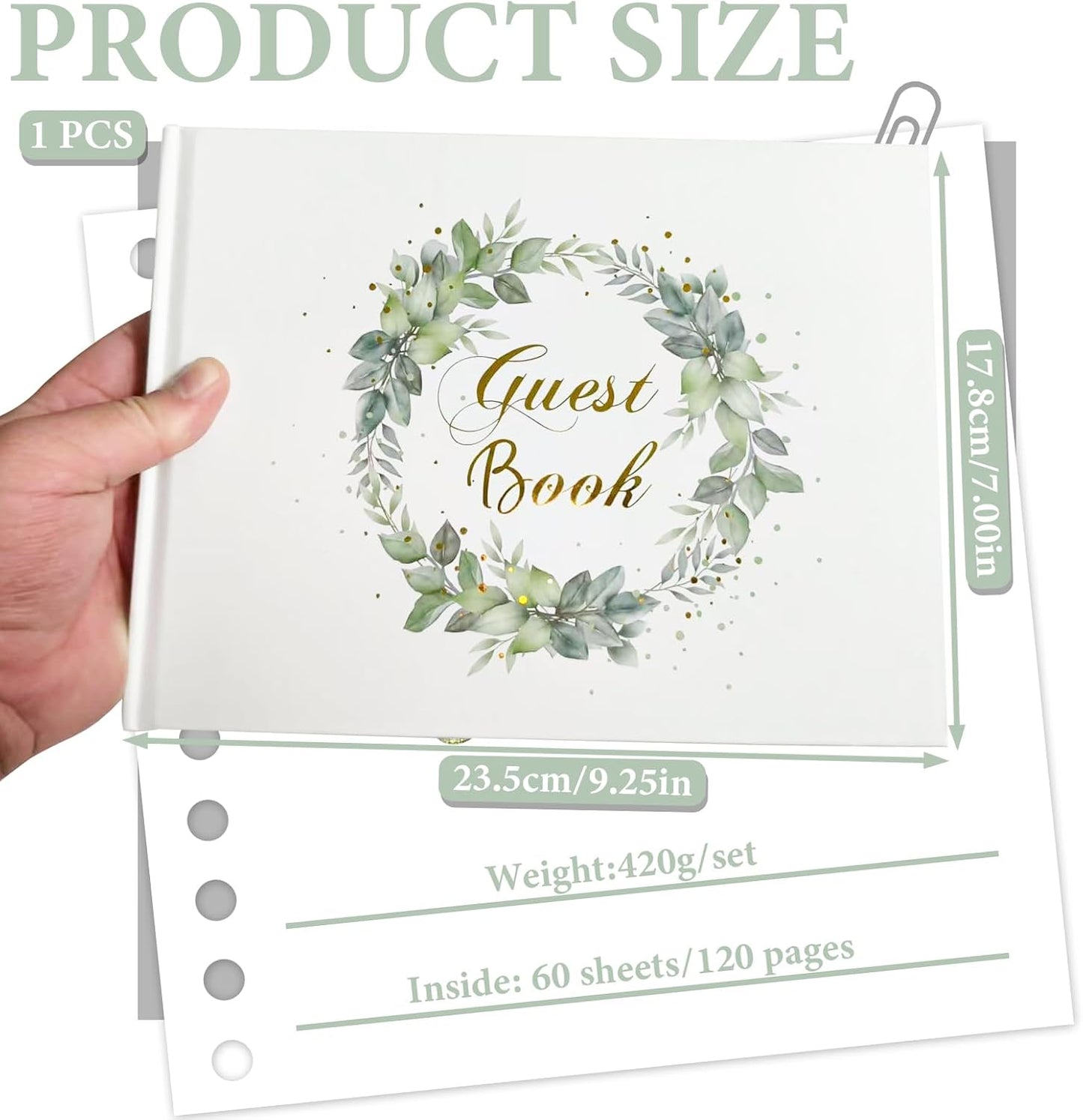 Elegant Wedding Guest Book 120 Page, 9.25" x 7" Wedding Books for Guests to Sign, Hard Cover Funeral Guestbooks Signs for Bridal Reception Birthday Shower Party Event