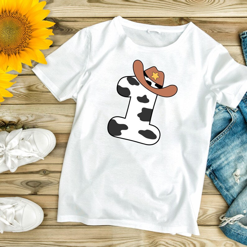 Cow number birthday svg\ 1st birthday svg\ Cow print svg\ Birthday girl Kid cow svg\ Kids cut file\ Birthday gift\ Birthday party shirt PNG