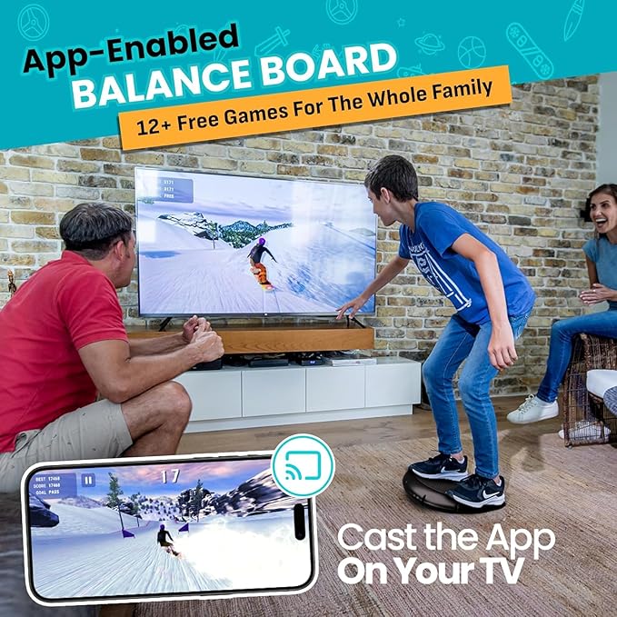 App-Enabled Balance Board. Smart Bluetooth Sensor, 12 FREE Interactive Games - Fun, Balance Training and Home Gym Workout! Boost Coordination & Strength for Teens and Adults