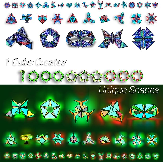Magnet Pyramid Stone - 1 Cube Transforms into 1 Billion Shapes, 14 pcs (12 Puzzle pcs and 2 Accessories), 243 Rare Earth Magnets, Holographic Design Magnet Tiles Creative Puzzle STEM/STEAM Toy