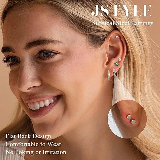 Hypoallergenic Gold Stud Hoop Earrings for Women Men Surgical Stainless Steel Flat Back Earrings Small 14K Gold Huggie Hoops Cartilage Earring Set for Multiple Piercing Jewelry Gifts for Women