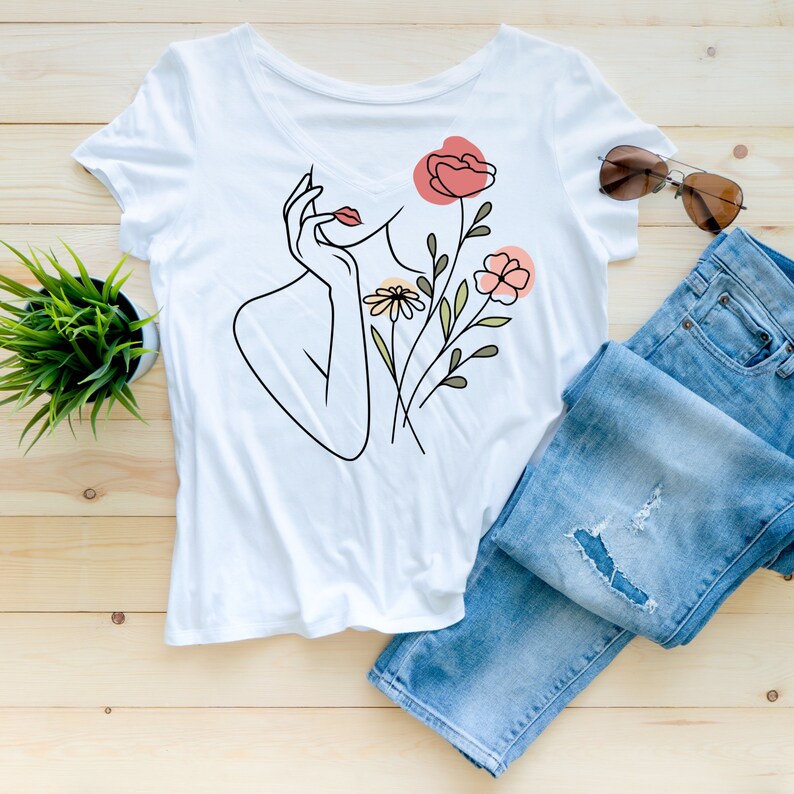 Floral Woman Svg Design\ Floral Body Svg\ Woman Line Drawing Svg\ Floral Shirt Svg\ Flower Woman Svg Png Dxf Eps Files Digital Download