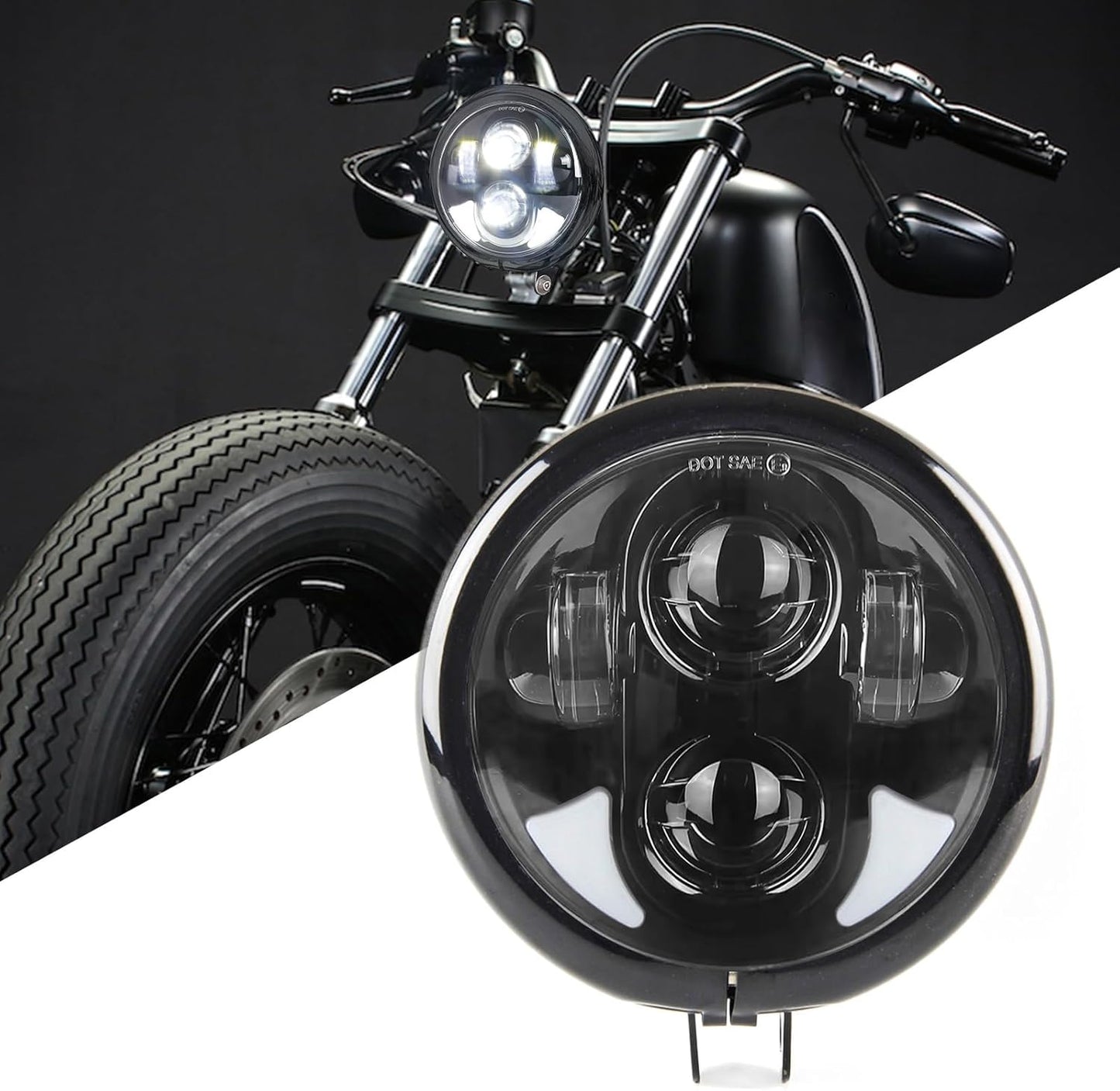5 3/4" 5.75 Inch LED Headlight Motorcycle DRL White Horns with 5.75 Inch Housing Bucket for Sportster Softail Dyna Shadow Road Star