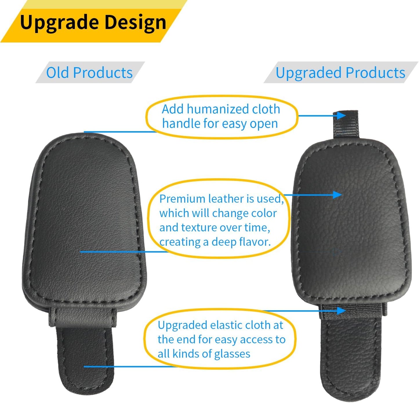 Sunglass Holder for Car, Magnetic Leather Sunglasses Holder and Ticket Card Clip, Car Visor Accessories, 2 Packs (Black)