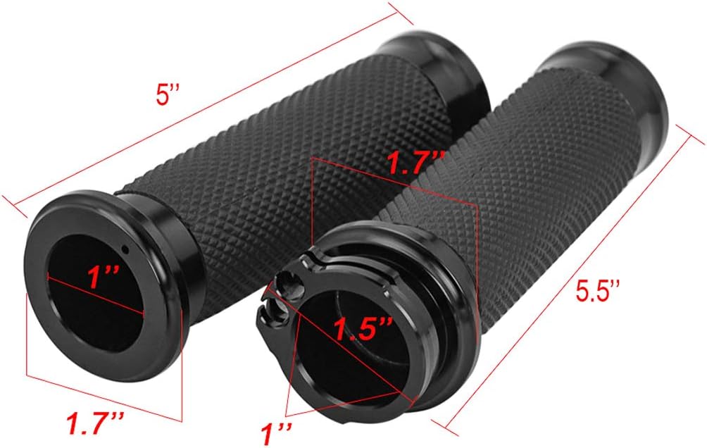 Black Hand Grips 1 Inch Motorcycle Handlebar Grips Cable Throttle Compatible with Harley Davidson Sportster Touring Dyna Softail 883 1200
