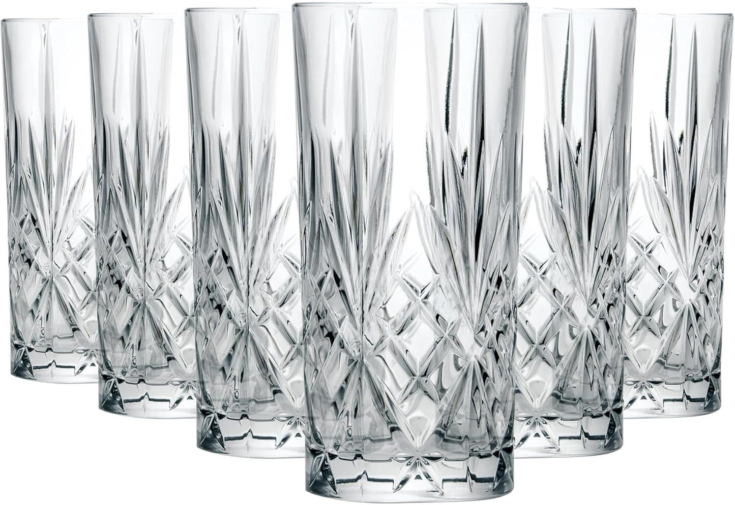 Melodia Crystal Hi-Ball Cocktail Water Tumblers Glasses, 350 ml, Set of 6