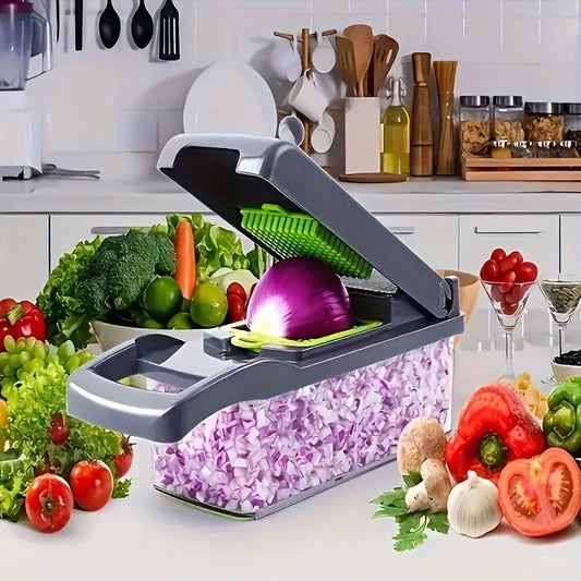 15-in-1 multifunctional vegetable chopper-stainless steel blade, handle food grinder, vegetable slicer, onion chopper - suitable for french fries, large capacity slicers, and shredders-perfect for daily kitchen use-an excellent gift for housewives