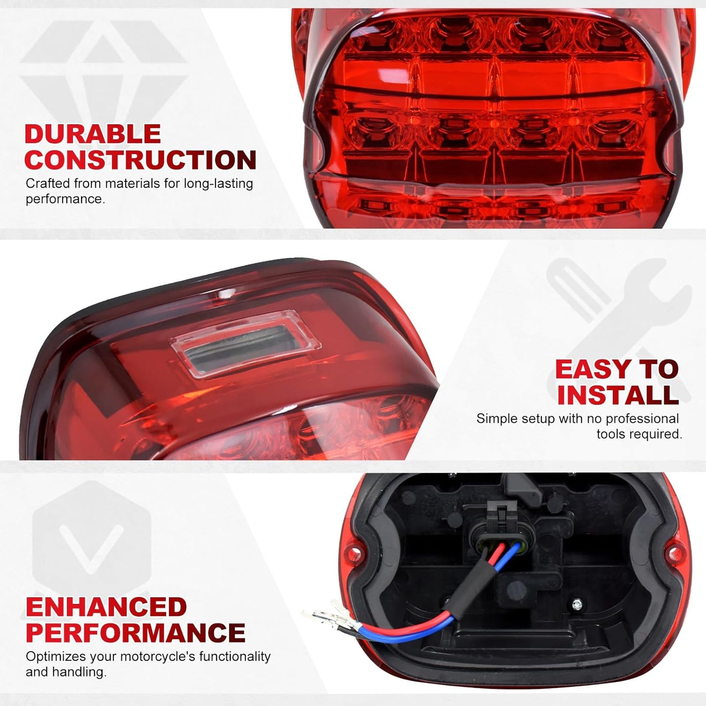Motorcycle LED Brake Tail Light Rear Running License Plate Lamp Fit For Harley Touring Electra Glide Road King Street Glide Dyna Softail Street Fat Bob Sportster (Red LED Brake Tail Light)