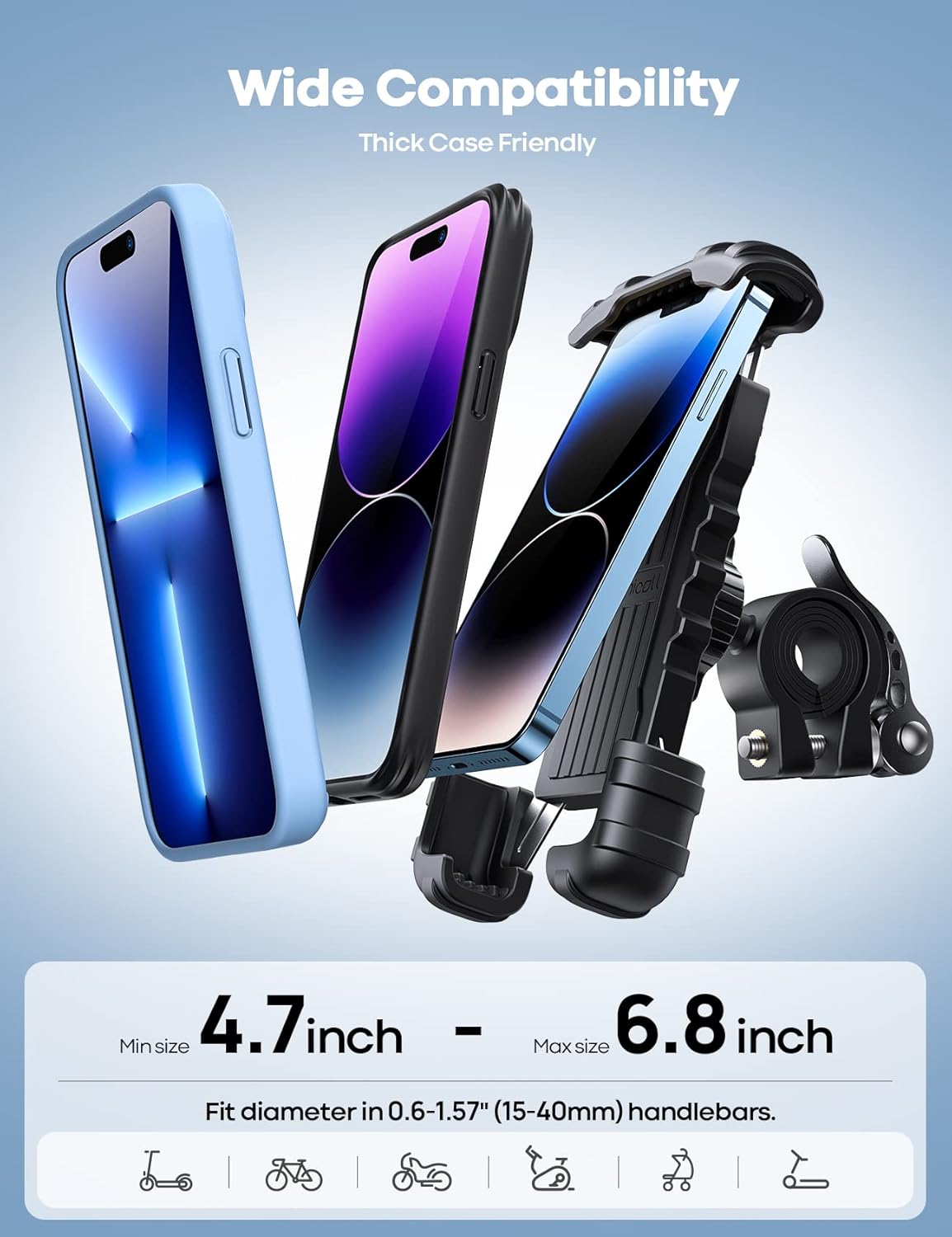 Bike Phone Holder, Motorcycle Mount - Motorcycle Phone Holder, Handlebar Cell Phone Clamp, Scooter Phone Clip for iPhone Air 17 Pro Max, 16 15 Pro Max Plus, S20, More 4.7 to 6.8" Smartphones