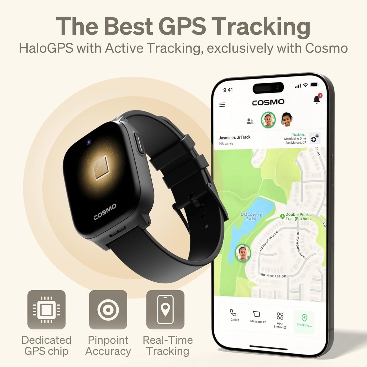 Kids Smart Watch by Cosmo | Best Kid-Safe Phone Watch | Precision Real-Time GPS Tracking | Call, Text, Activity, School Settings | Spotify Music | Parental Controls | SOS & Safety Alerts