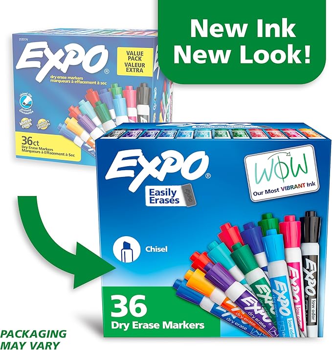 Low Odor Dry Erase Markers Chisel Tip Assorted Fashion Colors 36 Count for Classroom Office & Home Use