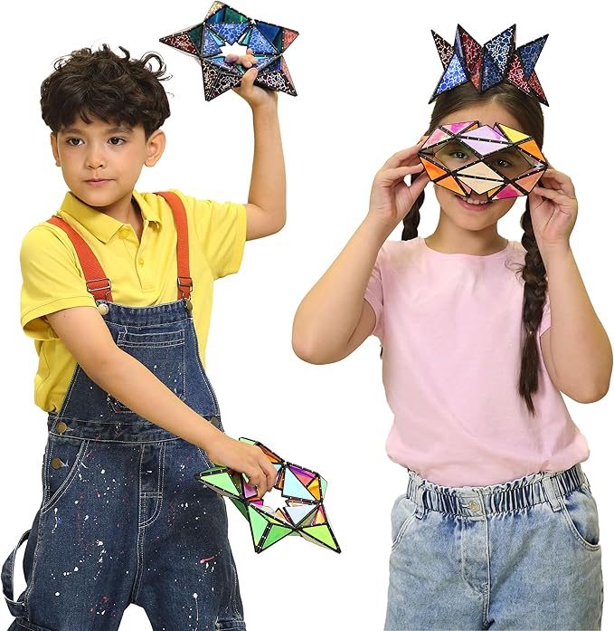 Magnet Pyramid Stone - 1 Cube Transforms into 1 Billion Shapes, 14 pcs (12 Puzzle pcs and 2 Accessories), 243 Rare Earth Magnets, Holographic Design Magnet Tiles Creative Puzzle STEM/STEAM Toy