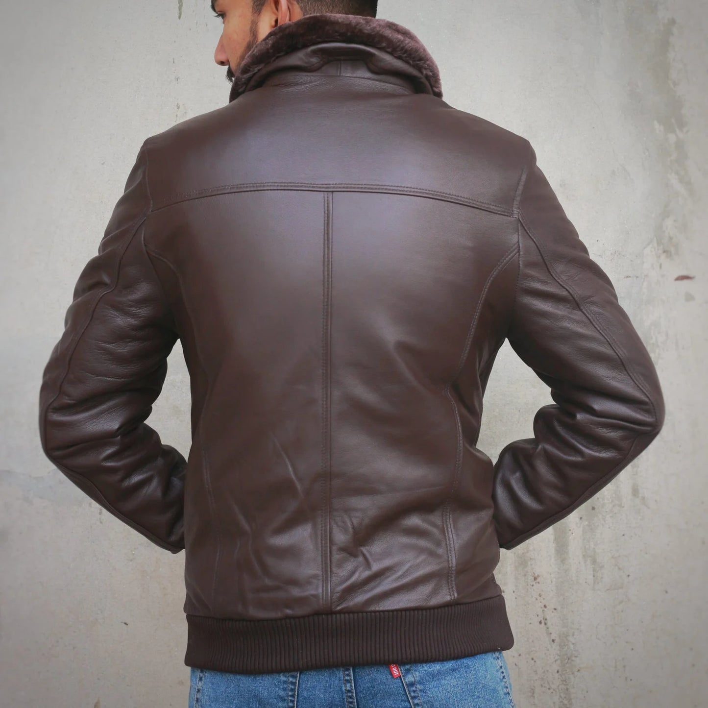 Leather Jacket with Fur Collar
