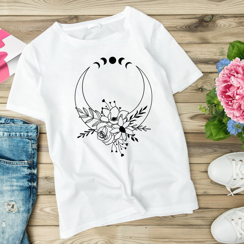 Floral moon svg bundle\ Moon with flowers svg\ dxf png jpg\ Celestial moon svg bundle\ Moon flower with feathers svg\ Instant Download