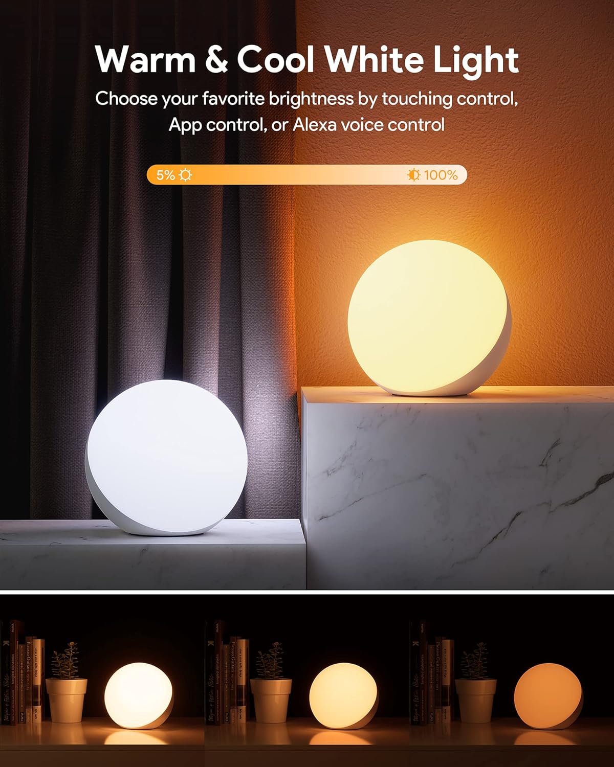 Smart Table Lamp, Dimmable Desk Lamp with App/Voice Control, LED RGB Color Changing Touch Lamp, Night Light for Bedroom Compatible with Alexa