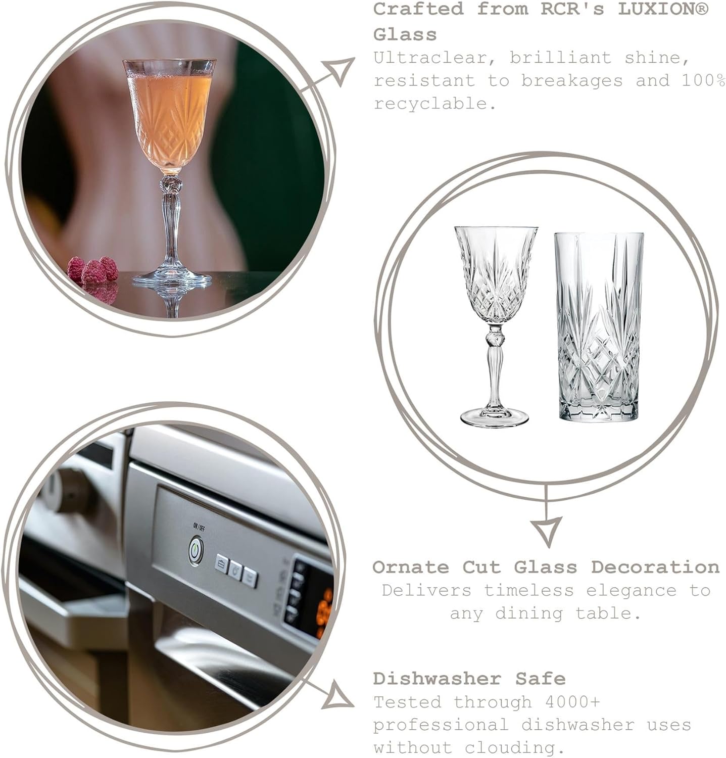 Melodia Crystal Hi-Ball Cocktail Water Tumblers Glasses, 350 ml, Set of 6