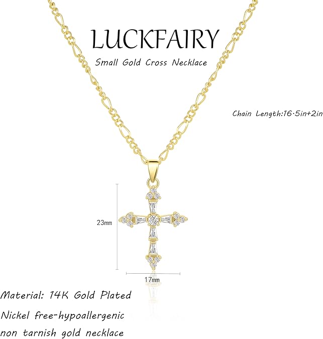 Cross Necklace for Women,Double Cross Necklace 14K Gold Plated Cross Pendant Necklace Dainty Gold Cross Necklaces for Women Trendy Small Cross Charm Necklace Simple Cute Choker Necklaces Gold Jewery