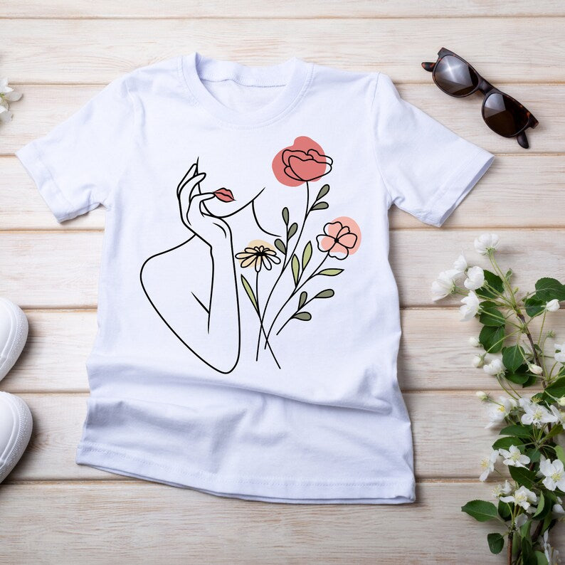 Floral Woman Svg Design\ Floral Body Svg\ Woman Line Drawing Svg\ Floral Shirt Svg\ Flower Woman Svg Png Dxf Eps Files Digital Download