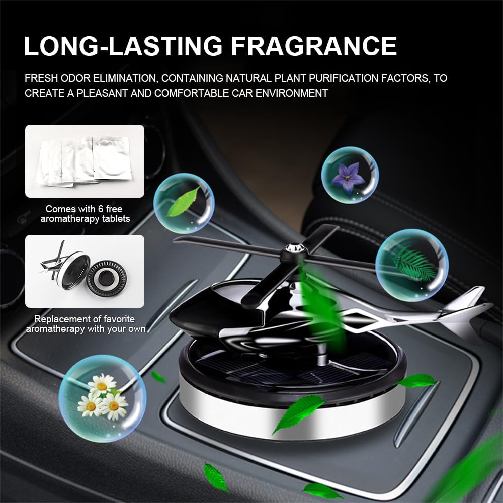 Helicopter Car Air Freshener Solar Powered Perfume Diffuser with 6PCS Cologne Fragrance Tablets Interior Decorative Accessories Smart Deodorizer For Men