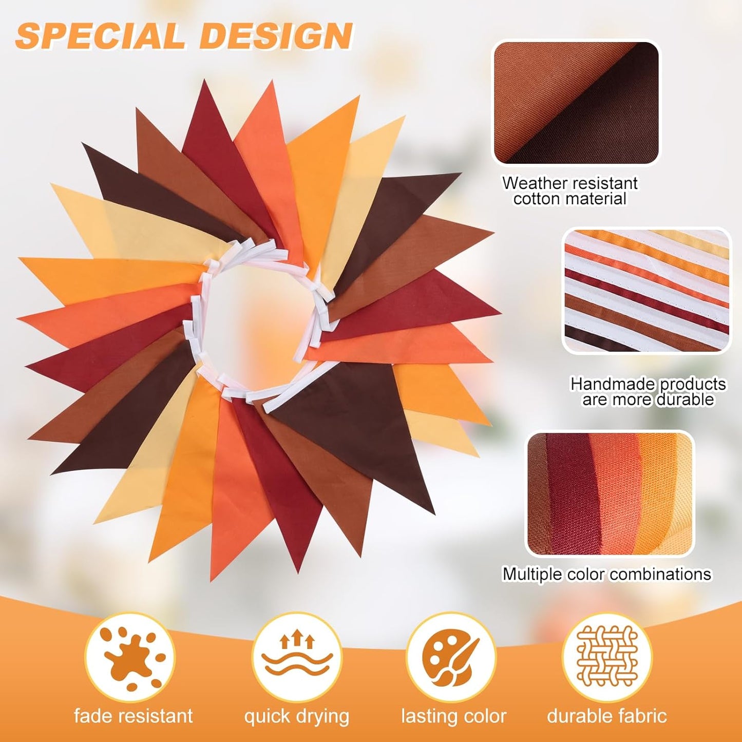 Brown Orange Yellow Pennant Banner Garland Bunting Decorations for Happy Fall Thanksgiving Autumn Harvest Festival Wedding Birthday Party Home Outdoor 33Feet 30Flags