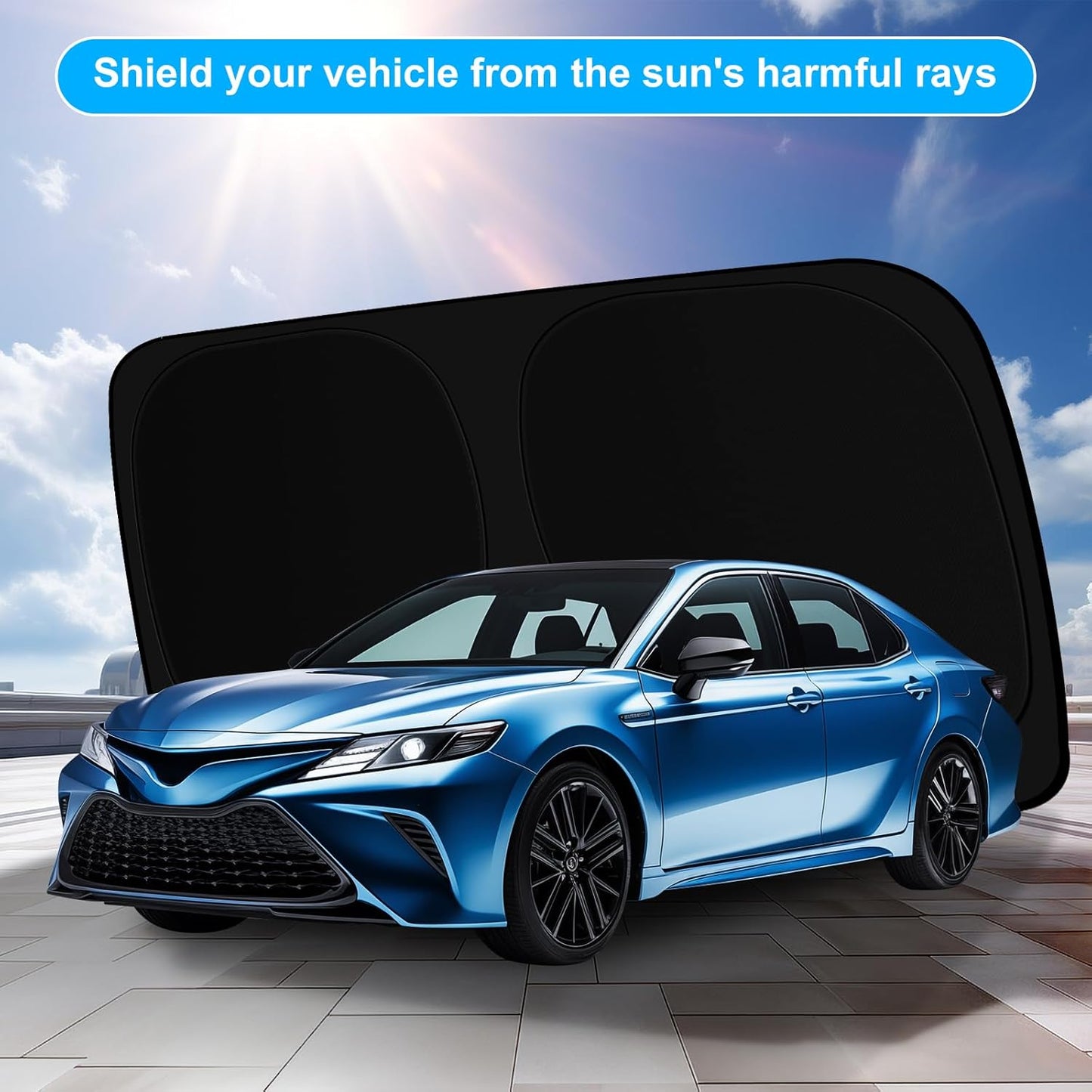 Car Windshield Sun Shade Compatible with 2025 2024 2023 2022 2021 2020 2019 2018 Camry LE XLE Hybrid SE XSE Sedan Accessories 2025 Upgrade Foldable Sunshade Custom Windshield Sun Visor