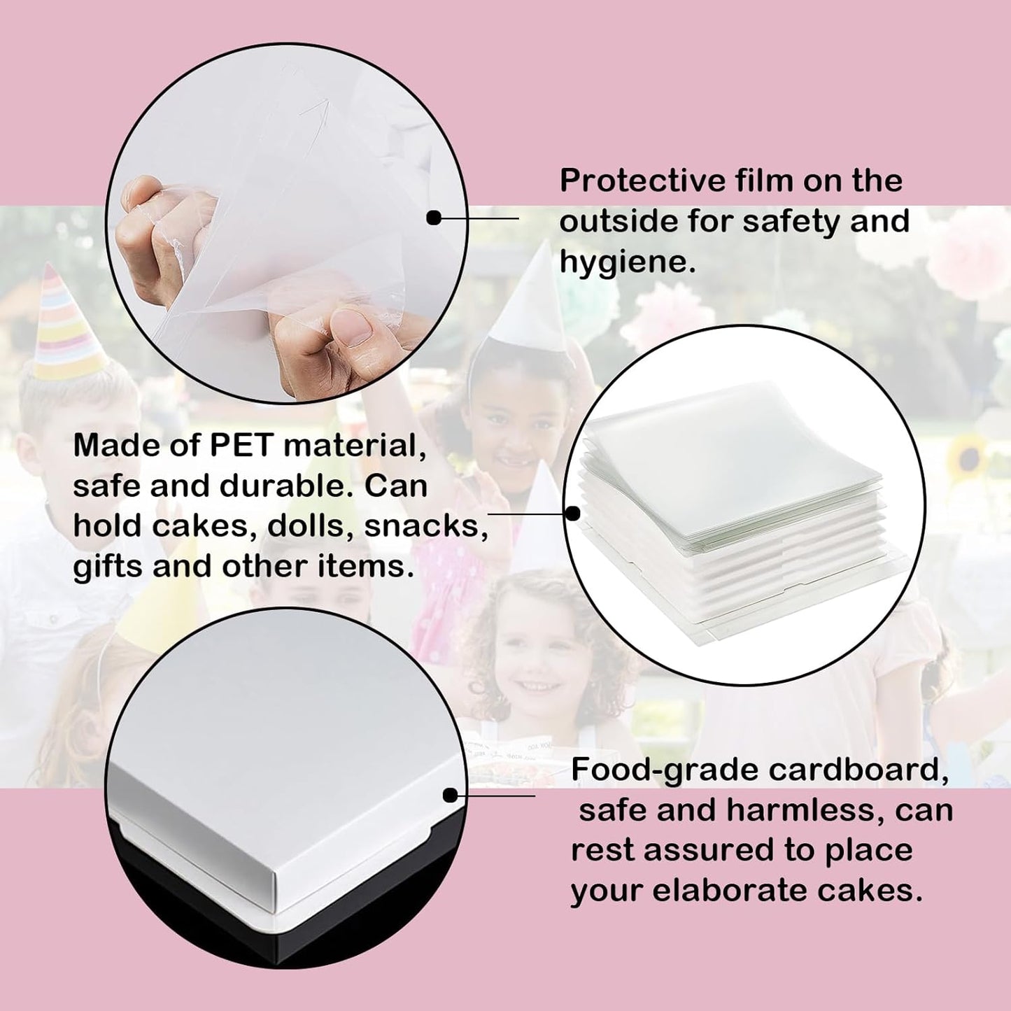 Clear Cake Box, 2 Pcs Transparent Cake Carrier Box with Lids, 4'' PET Cake Packaging Boxes with Ribbon Gift Card for Pastries, Clear Gift Boxes for Birthday, Wedding and Festival Party, White.