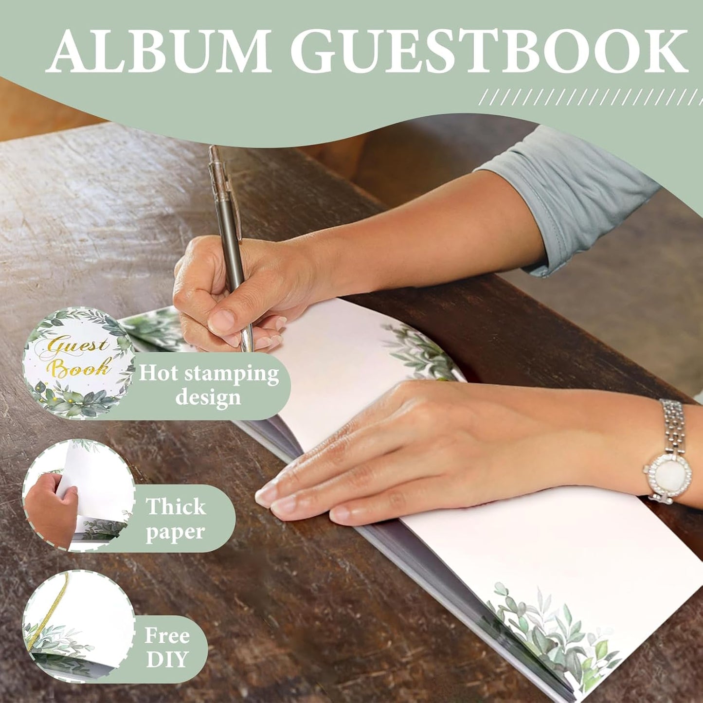 Elegant Wedding Guest Book 120 Page, 9.25" x 7" Wedding Books for Guests to Sign, Hard Cover Funeral Guestbooks Signs for Bridal Reception Birthday Shower Party Event